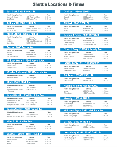 Shuttle Locations and Times 